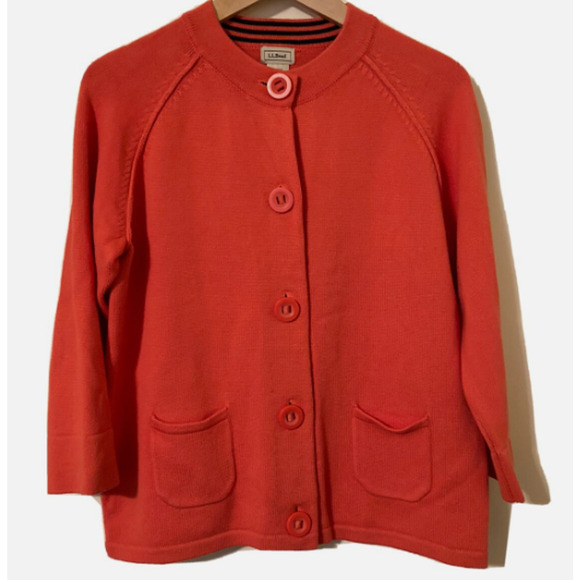 L.L. Bean Sweaters - LLBean Womens Button Front Cardigan Sweater Large Coral Orange Cotton Kni